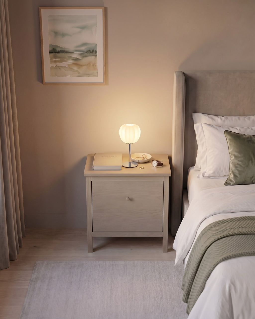 Luna Ribbed Opal Glass Nightstand Lamp — hero