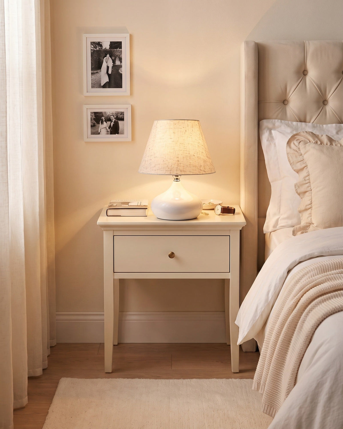 Aria White Ceramic Nightstand Lamp — hero white