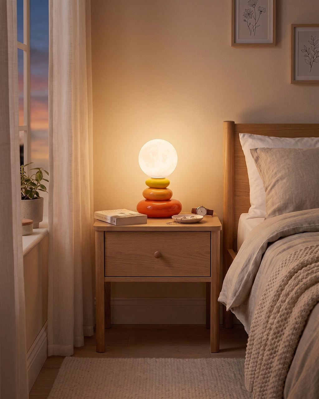 Orange: Pebble Stack Ceramic Nightstand Lamp — orange hero