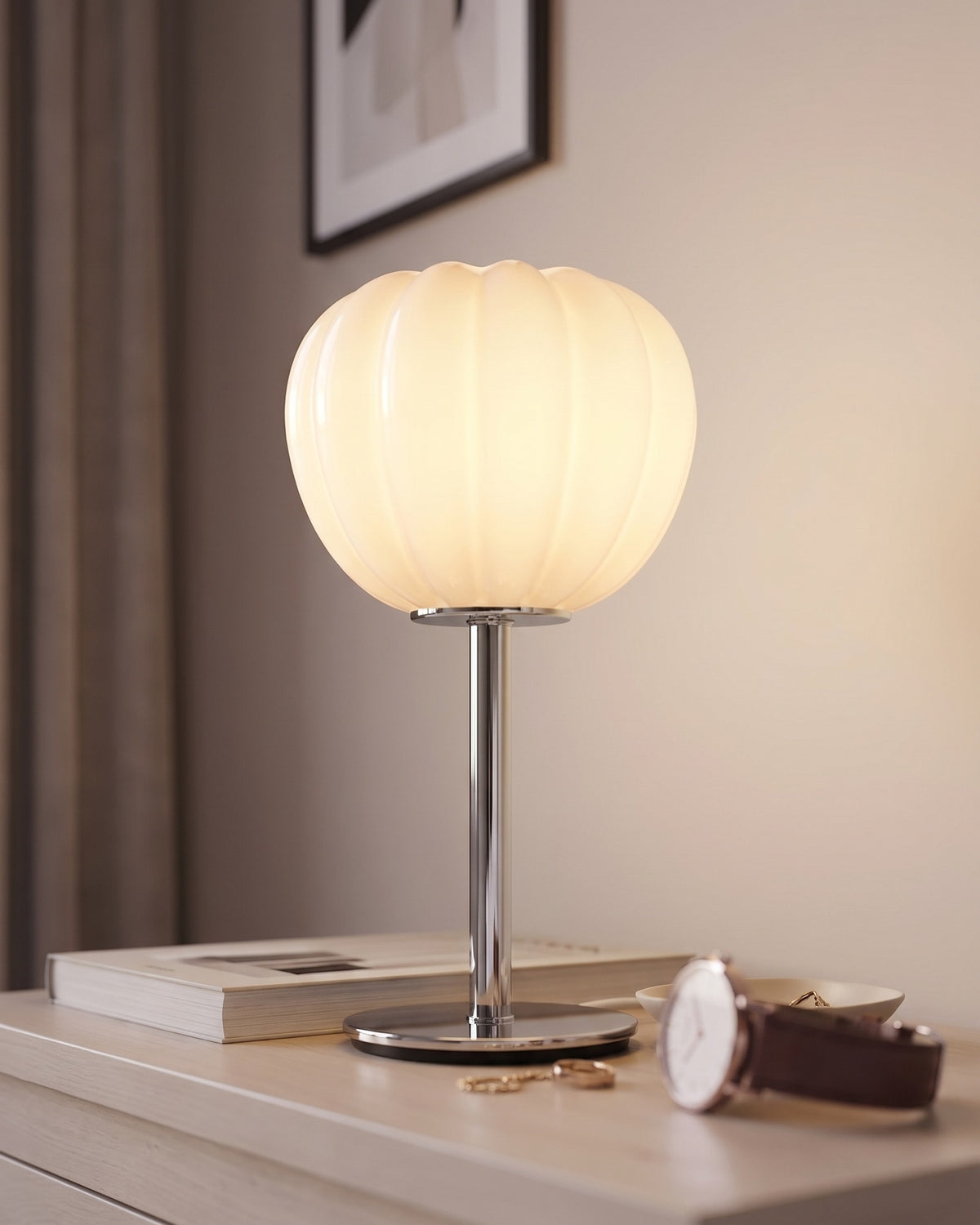 Luna Ribbed Opal Glass Nightstand Lamp — detail