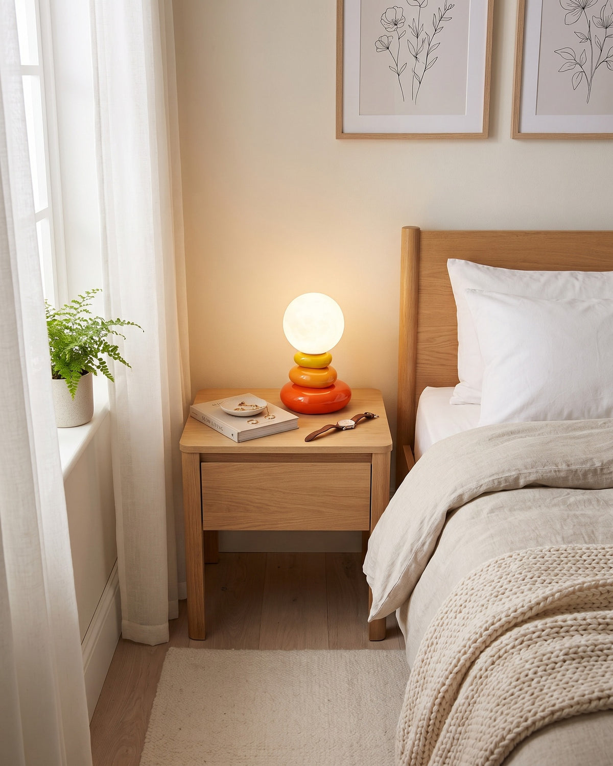 Orange: Pebble Stack Ceramic Nightstand Lamp — orange right angle