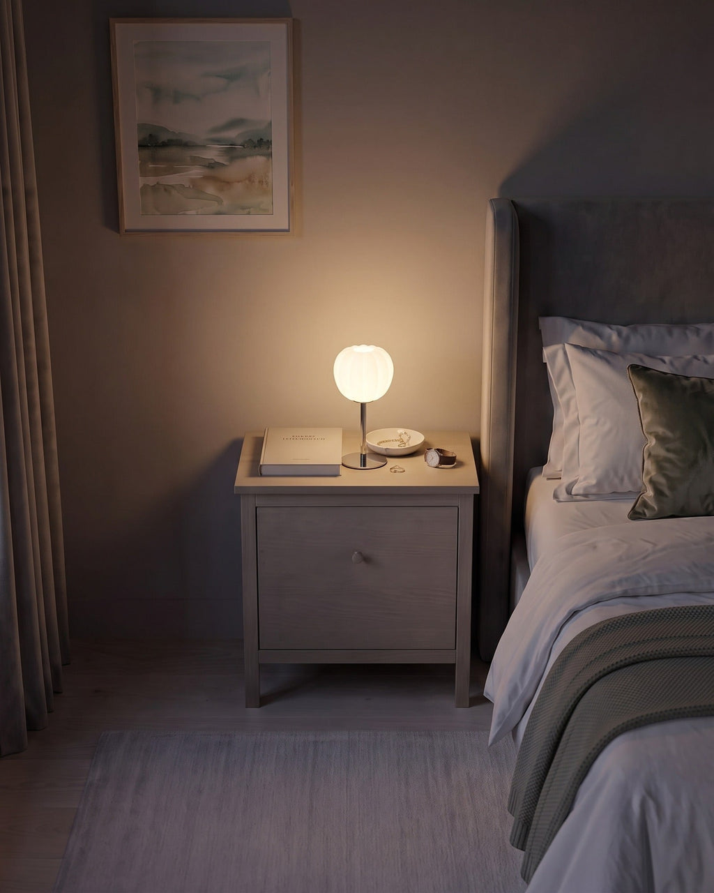 Luna Ribbed Opal Glass Nightstand Lamp — night