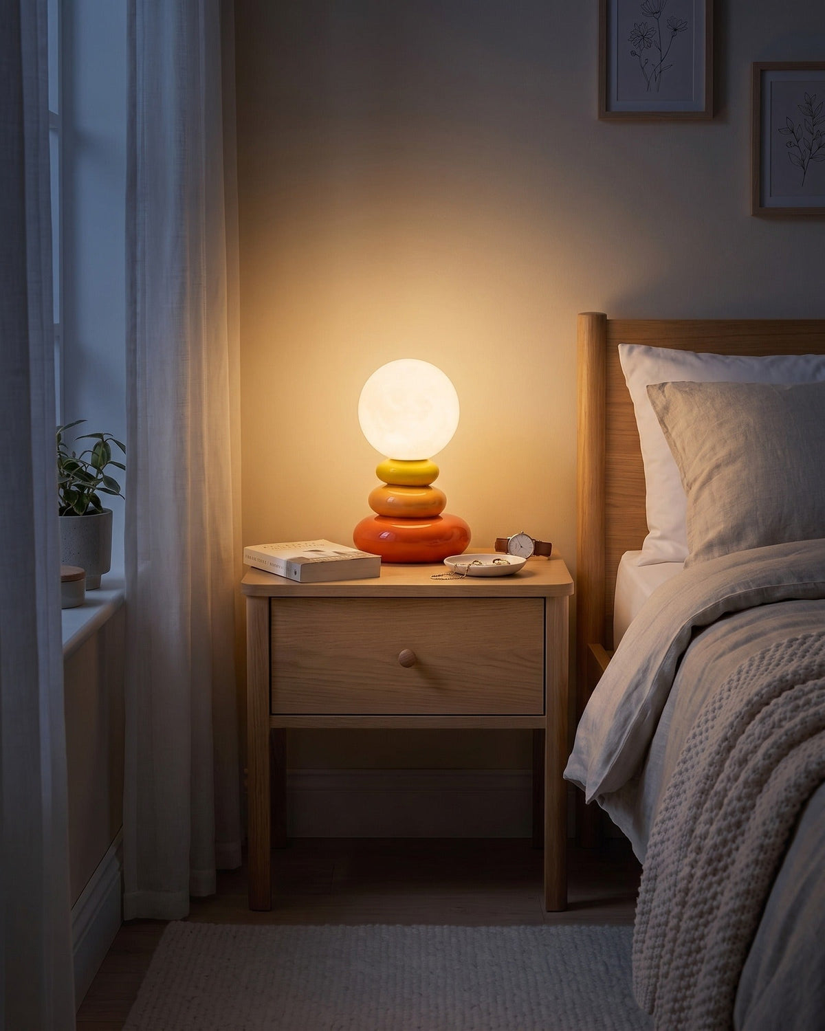 Pebble Stack Ceramic Nightstand Lamp — orange night