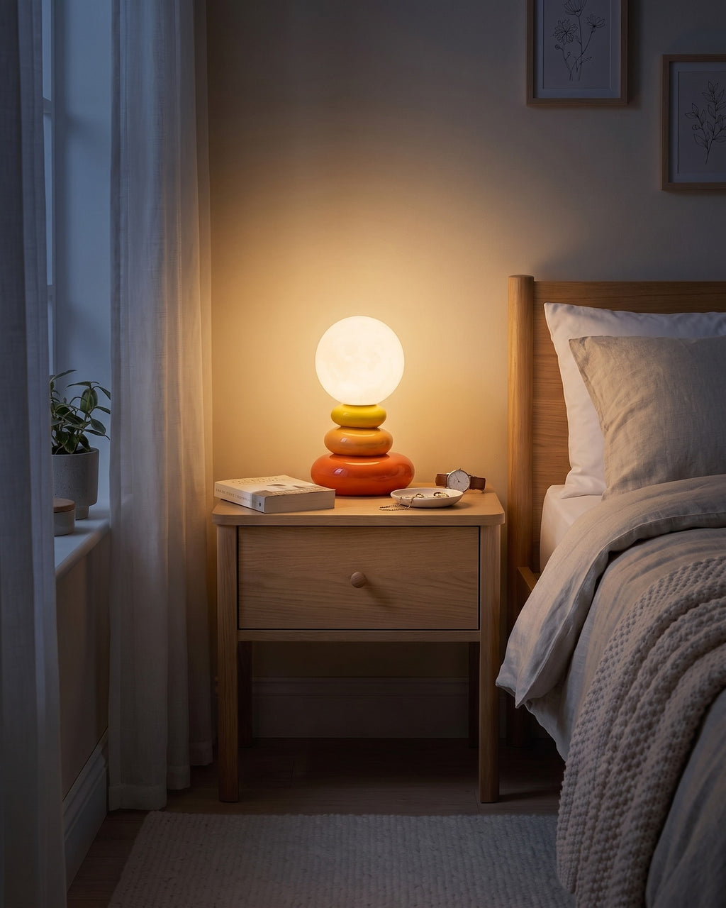 Orange: Pebble Stack Ceramic Nightstand Lamp — orange night