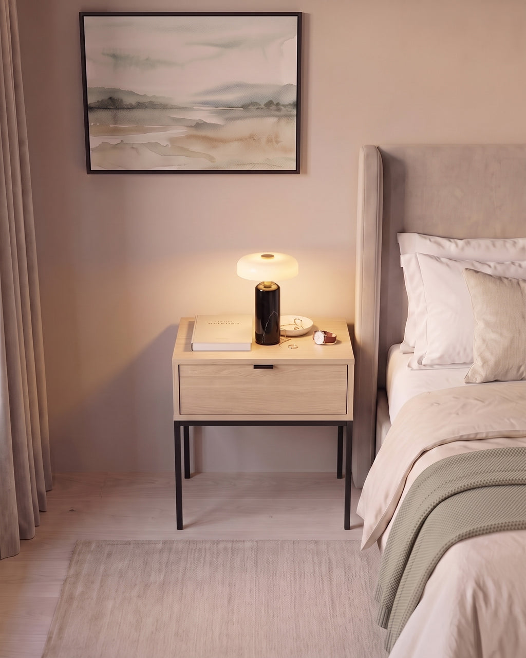 Stone Cordless Marble Nightstand Lamp — hero black