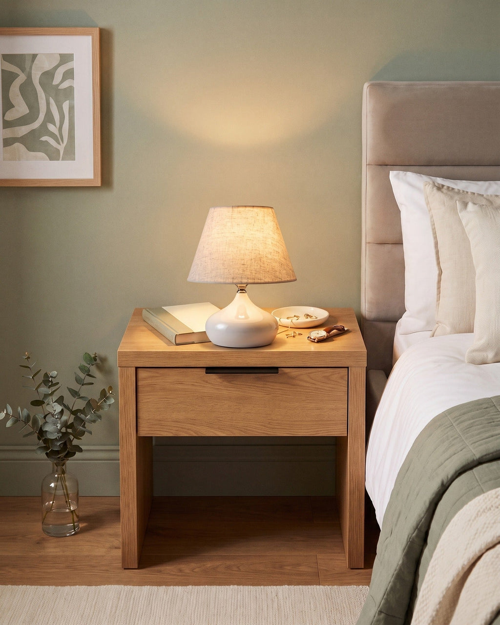 Aria White Ceramic Nightstand Lamp — roomtwo white