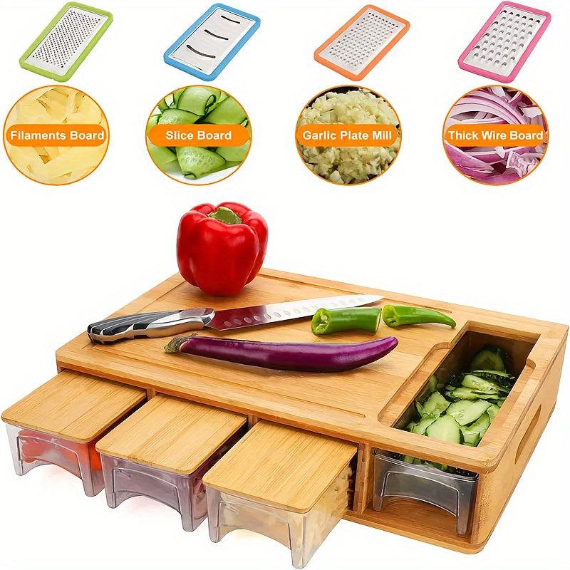 Bamboo Cutting Board with Storage Trays