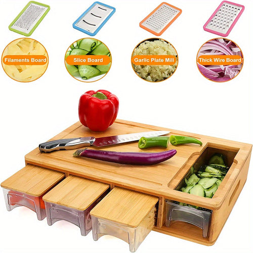 Bamboo Cutting Board with Storage Trays