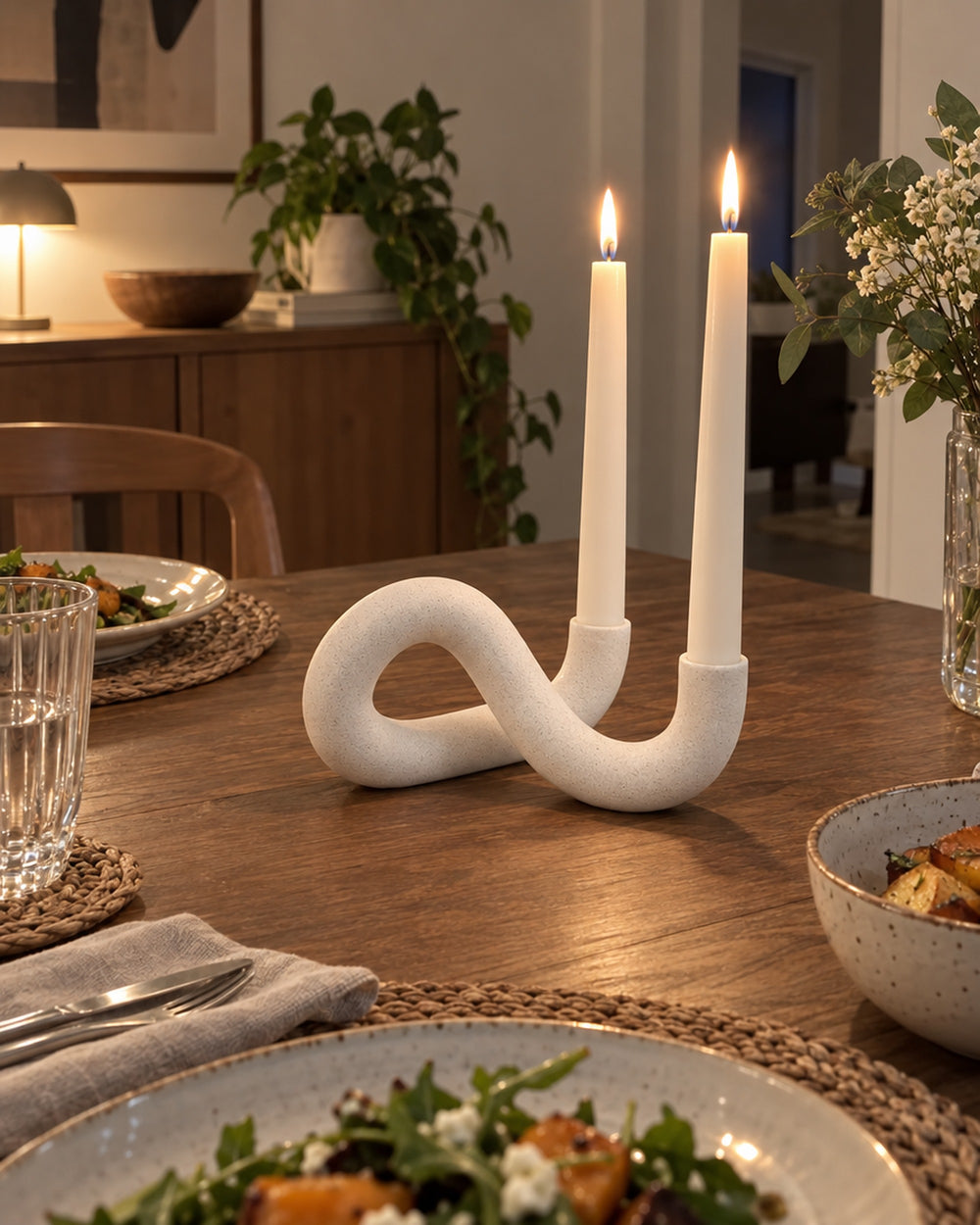 Knot Sculptural Double Candle Holder in a real home