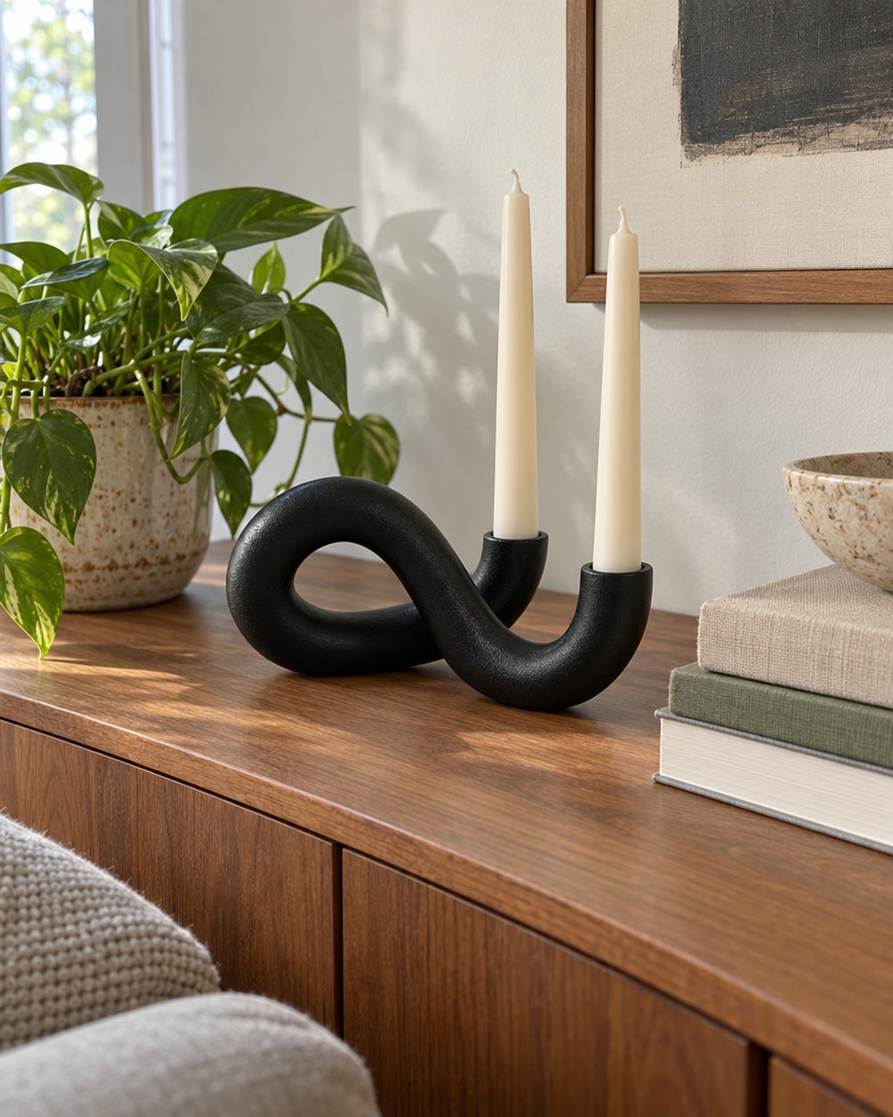 Knot Sculptural Double Candle Holder in a real home