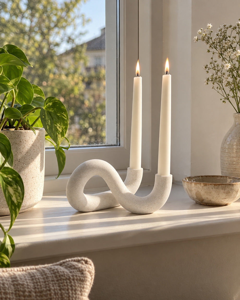 Knot Sculptural Double Candle Holder in a real home