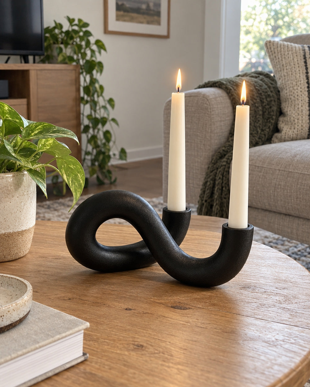 Knot Sculptural Double Candle Holder in a real home