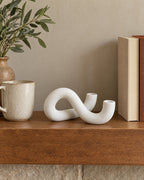 White: Knot Sculptural Double Candle Holder shown at true scale
