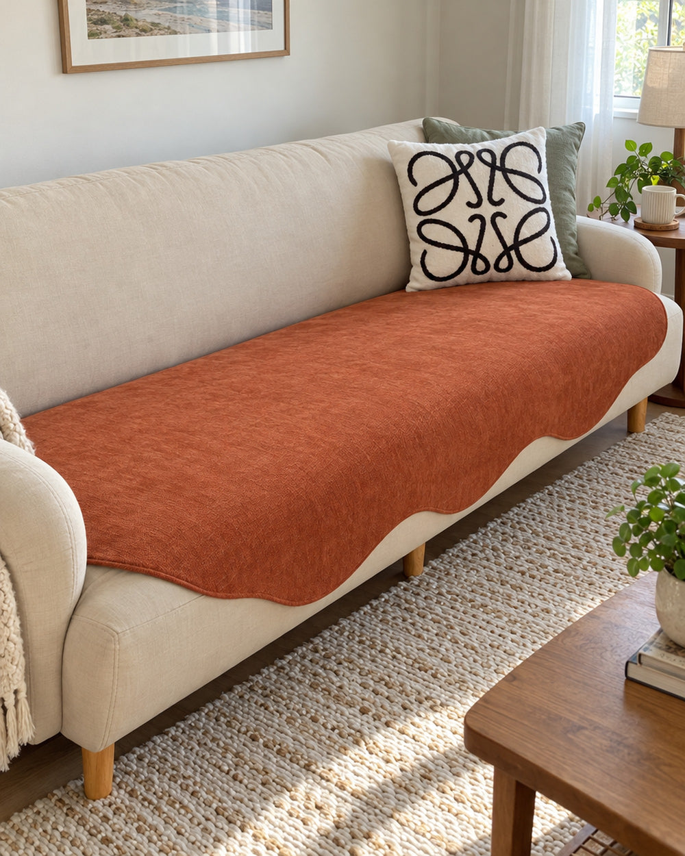 All-Season Plain Contour Fit Sofa Cover in a real home