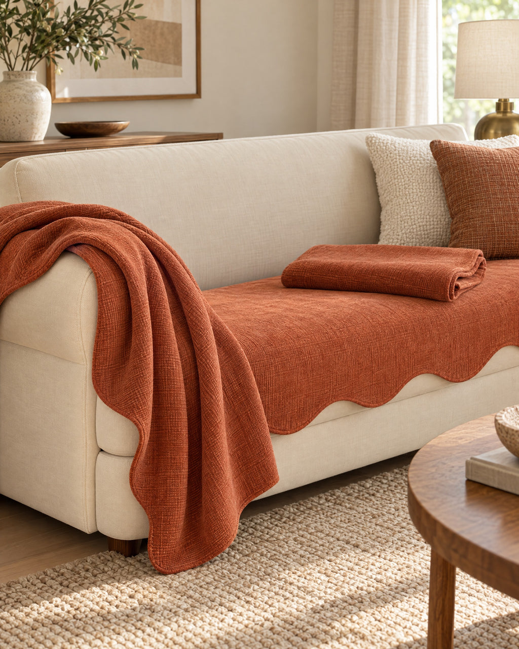 Rust Haze: The drape and fall of the All-Season Plain Contour Fit Sofa Cover