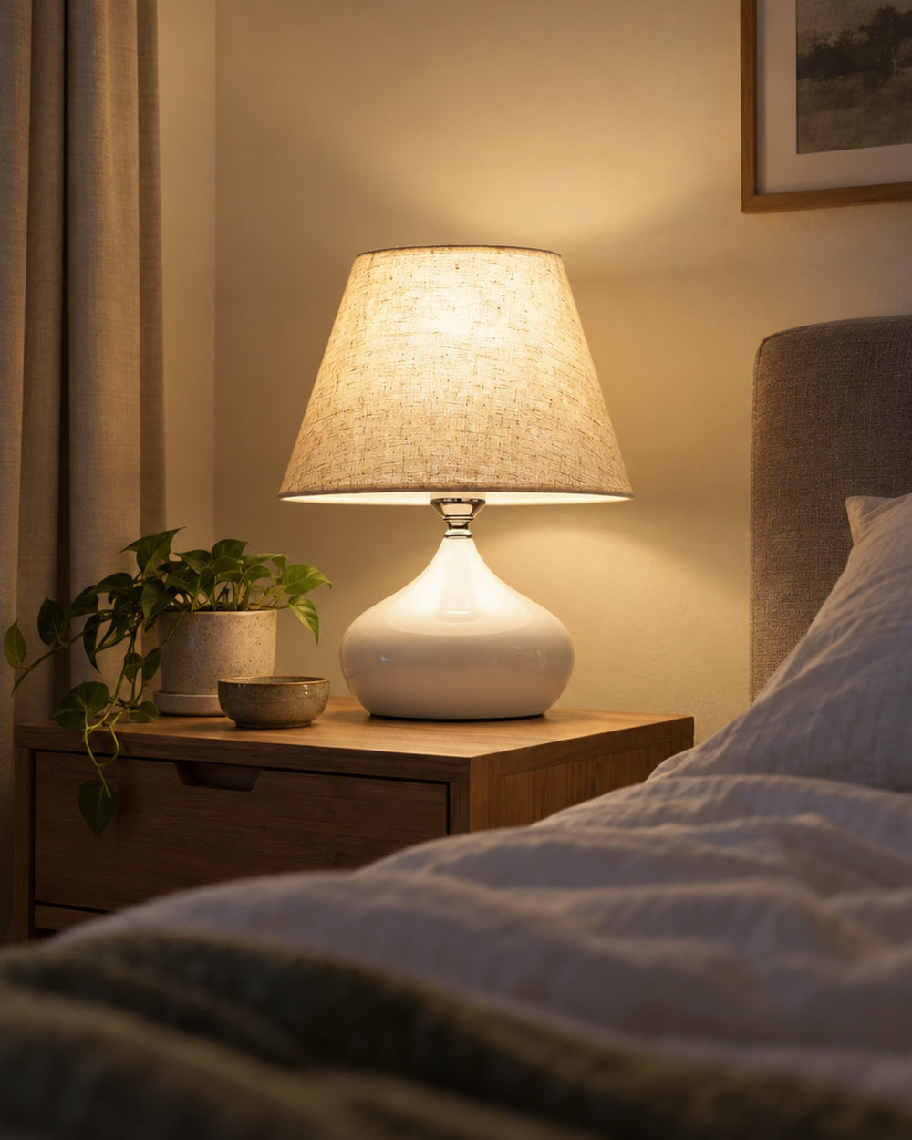 Aria Ceramic Nightstand Lamp in a real home