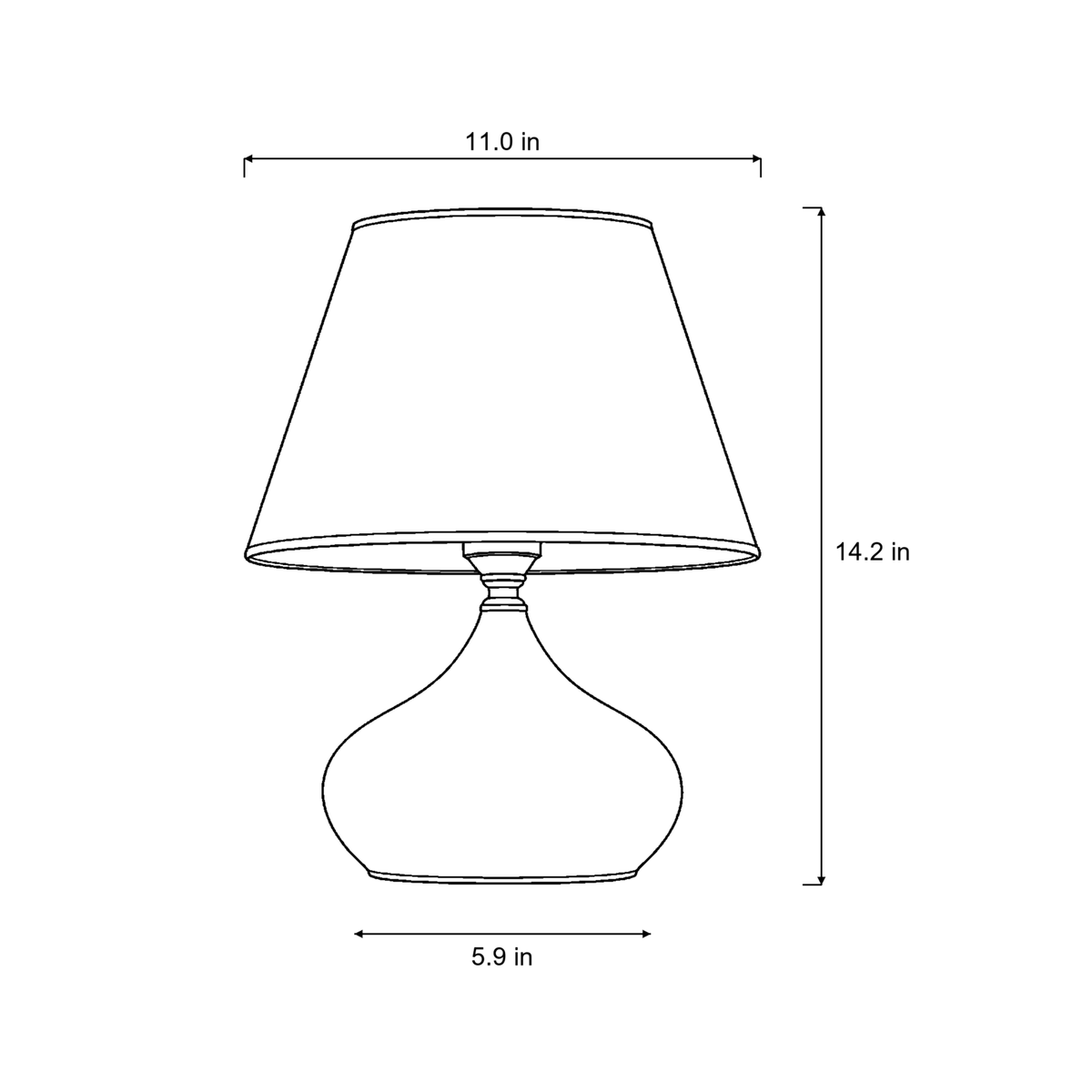 Dimensions sketch of the Aria White Ceramic Nightstand Lamp with measurements