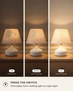 White: Aria Ceramic Nightstand Lamp dimming levels, low, medium and full brightness