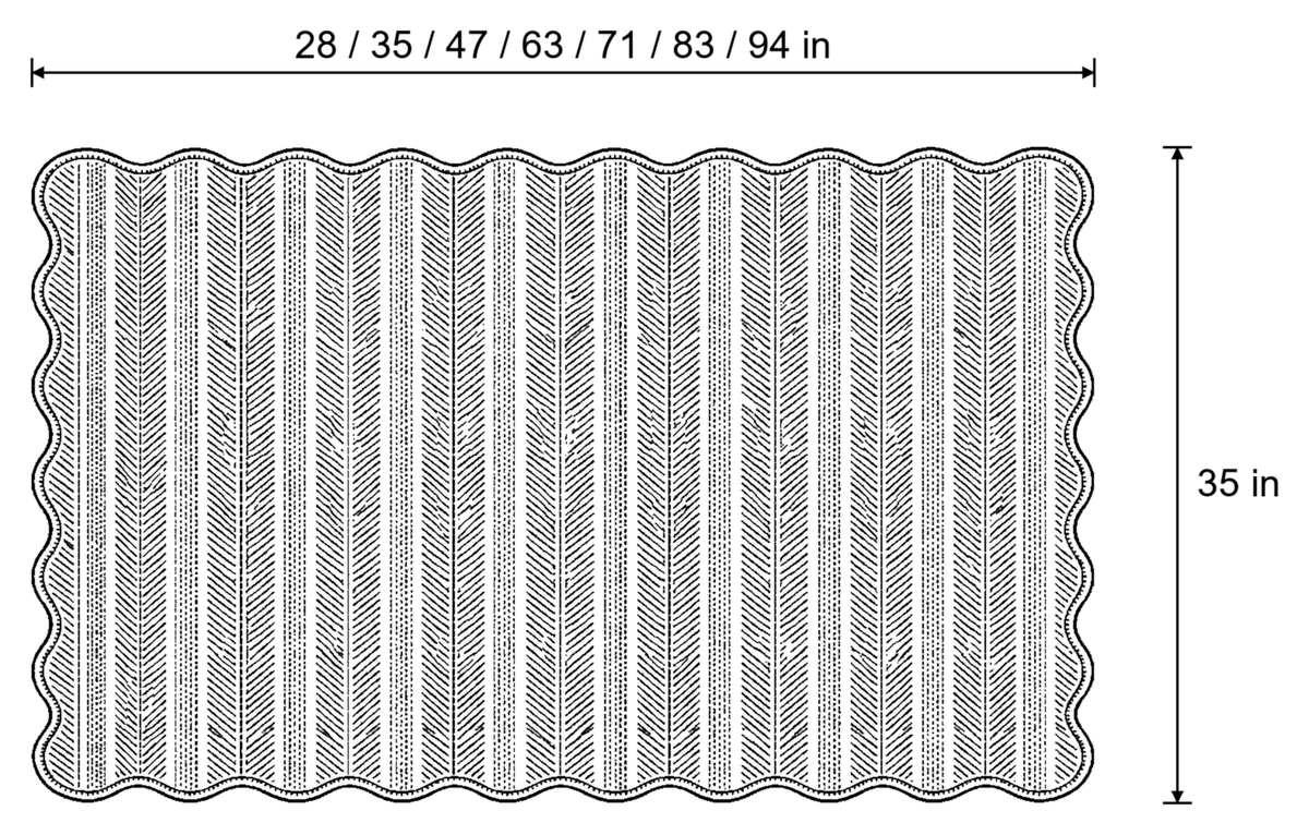 Dimensions sketch of the Aurivelle Herringbone Scallop Edge Sofa Cover with measurements