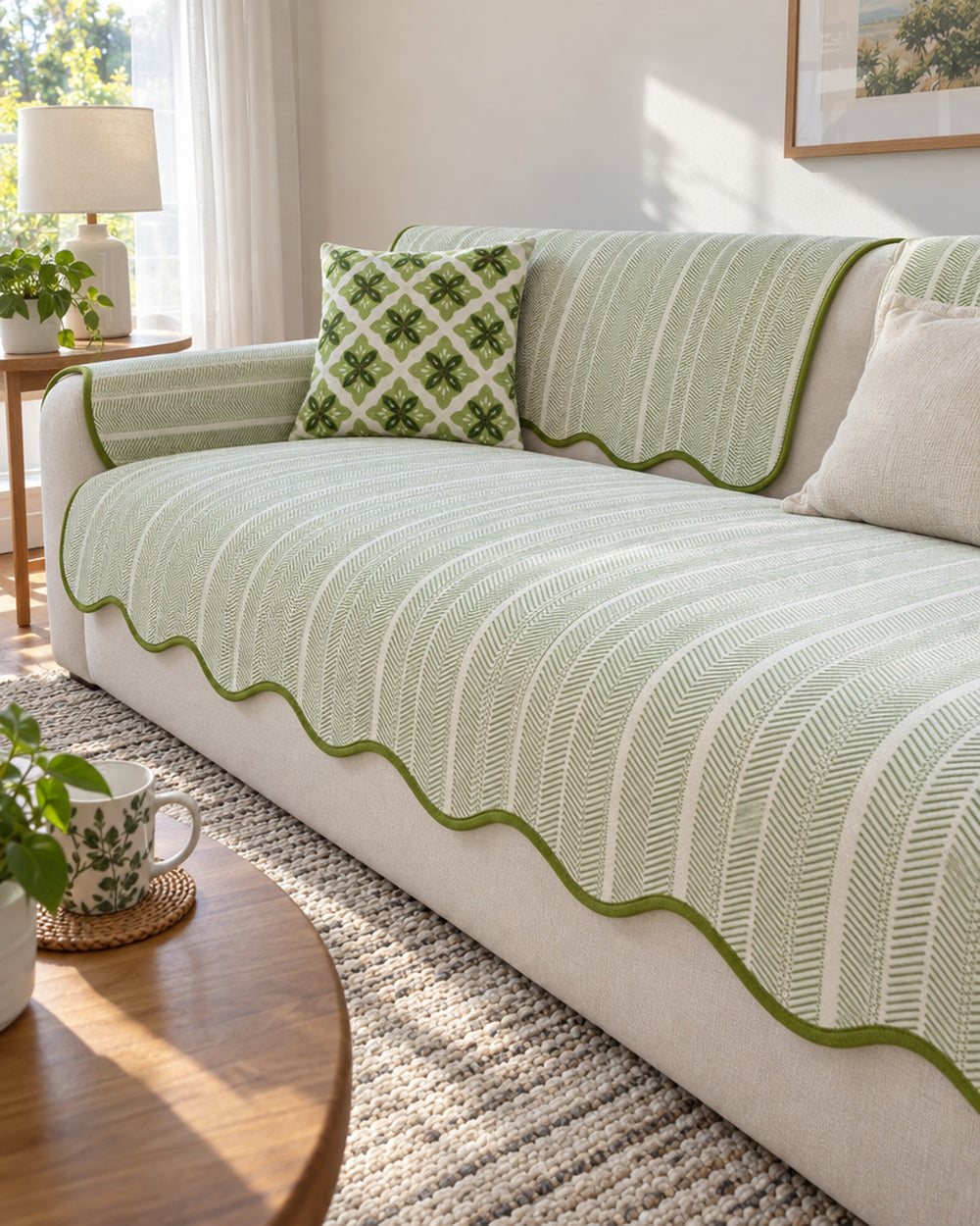 Aurivelle Herringbone Scallop Edge Sofa Cover in a real home