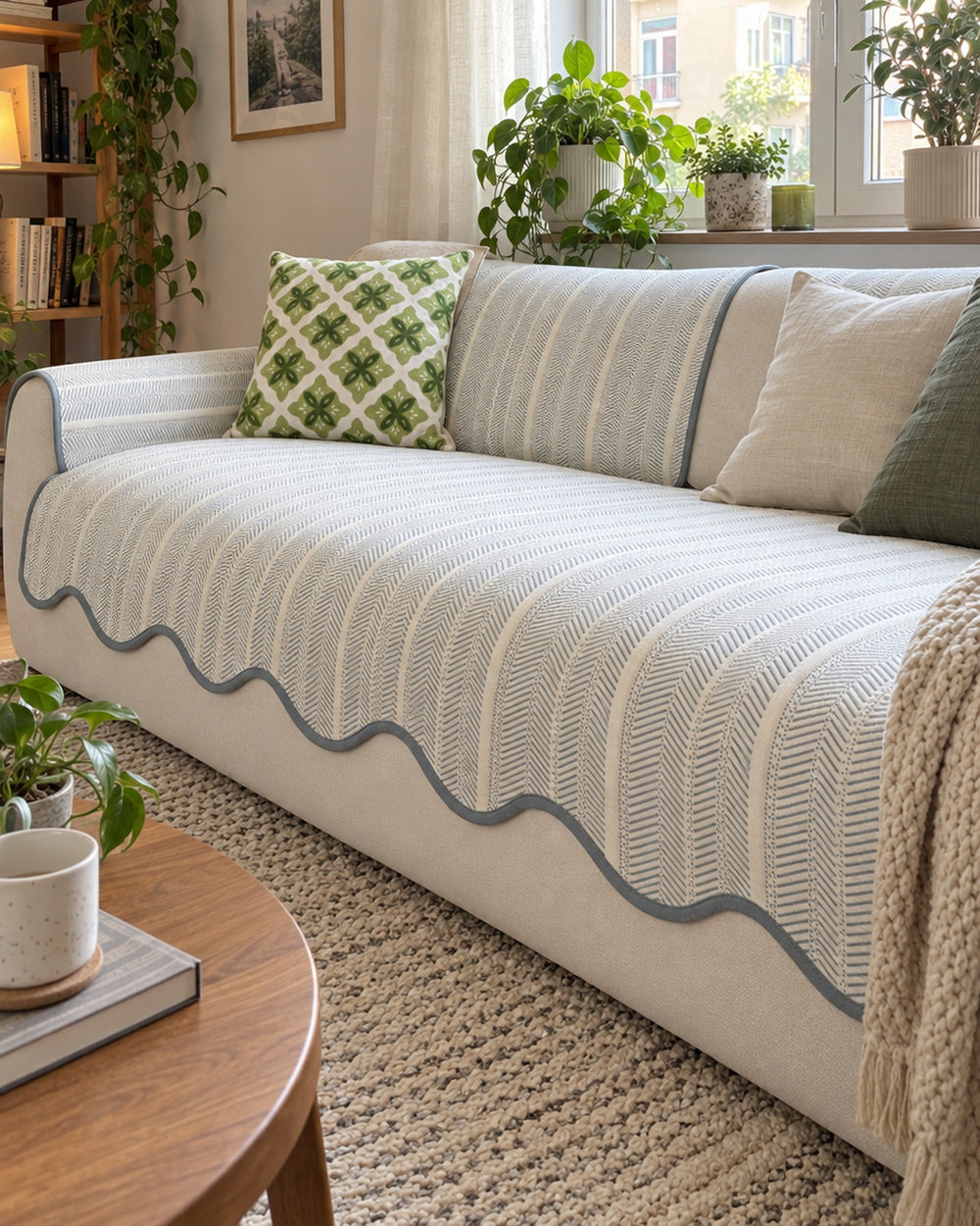 Aurivelle Herringbone Scallop Edge Sofa Cover in a real home