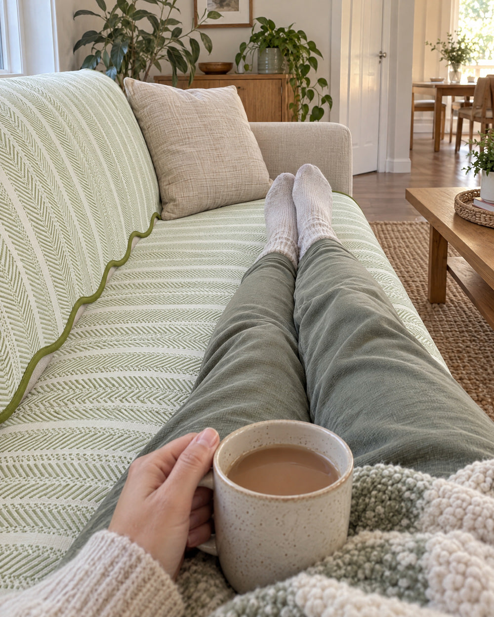 Aurivelle Herringbone Scallop Edge Sofa Cover in a real home