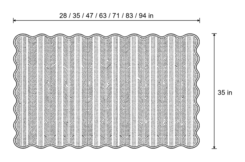 Dimensions sketch of the Aurivelle Herringbone Scallop Edge Sofa Cover with measurements