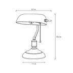 Dimensions sketch of the Bankers Green Glass Nightstand Lamp with measurements
