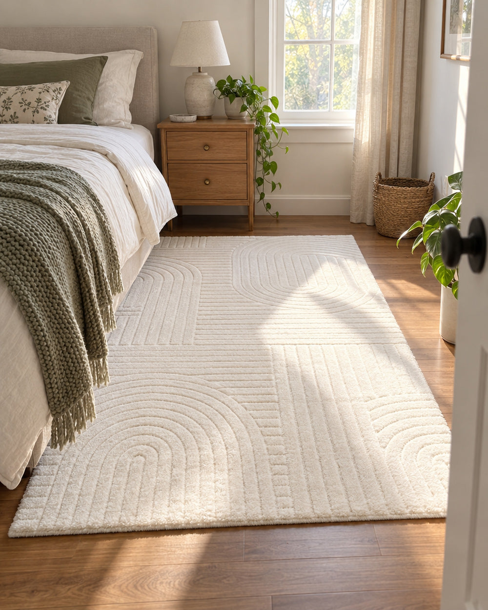 Beige High-Low Area Rug in a real home