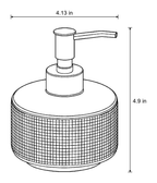 Dimensions sketch of the Woven Texture Soap Dispenser, Ceramic, Black and Gold, 12.5 oz with measurements