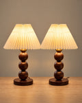 Bobbin Trio Wood Nightstand Lamp, Set of 2, both lamps switched on