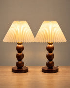 Bobbin Trio Wood Nightstand Lamp, Set of 2, both lamps switched on
