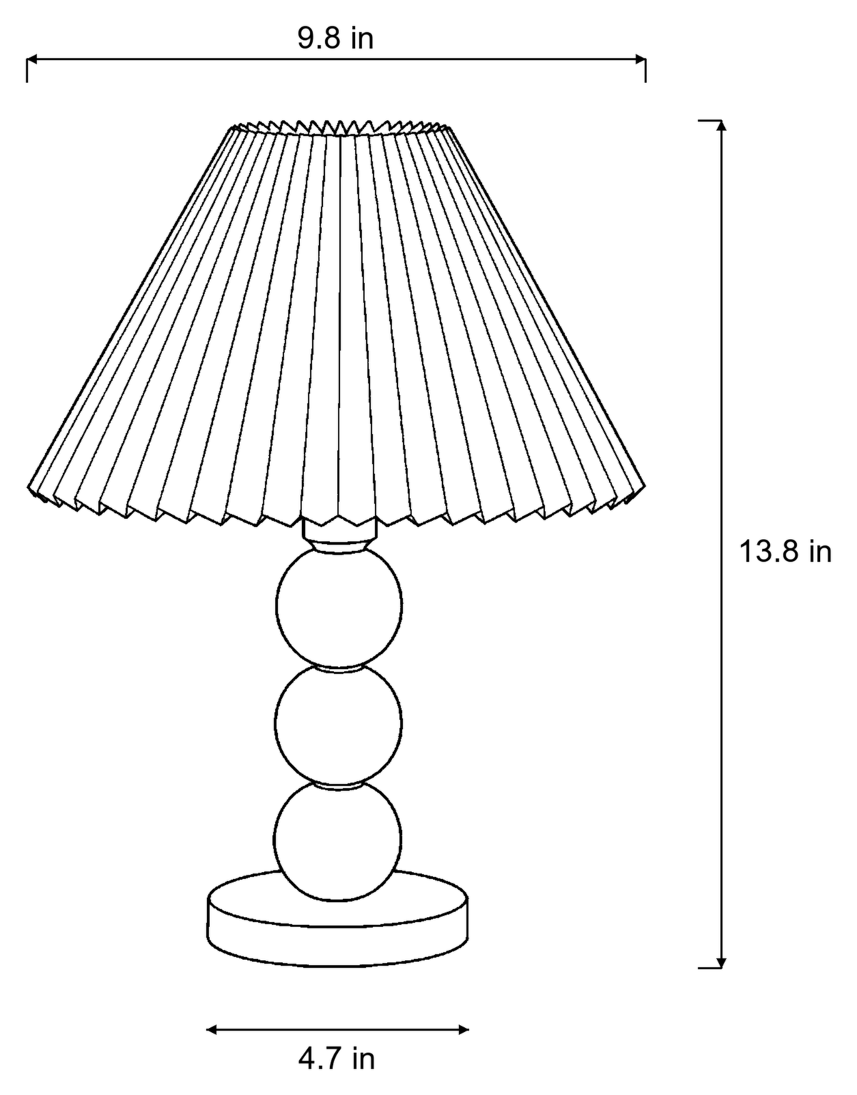 Dimensions sketch of the Bobbin Trio Wood Nightstand Lamp, Set of 2 with measurements