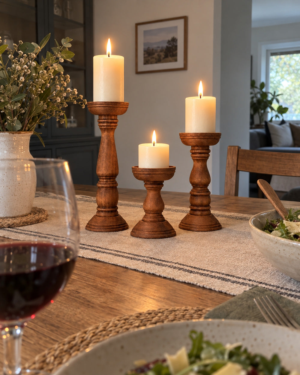 Bosco Farmhouse Wood Candle Holders, Set of 3 in a real home