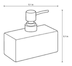 Dimensions sketch of the Ceramic Soap Dispenser, Rectangular, Gold Pump, 13.5 oz with measurements