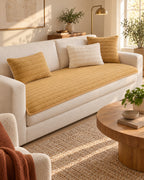 Honey Gold: Chic Thick Plush Sofa Cover in a warm living room
