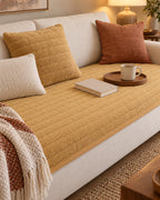 Honey Gold: Chic Thick Plush Sofa Cover on a cozy lived-in sofa