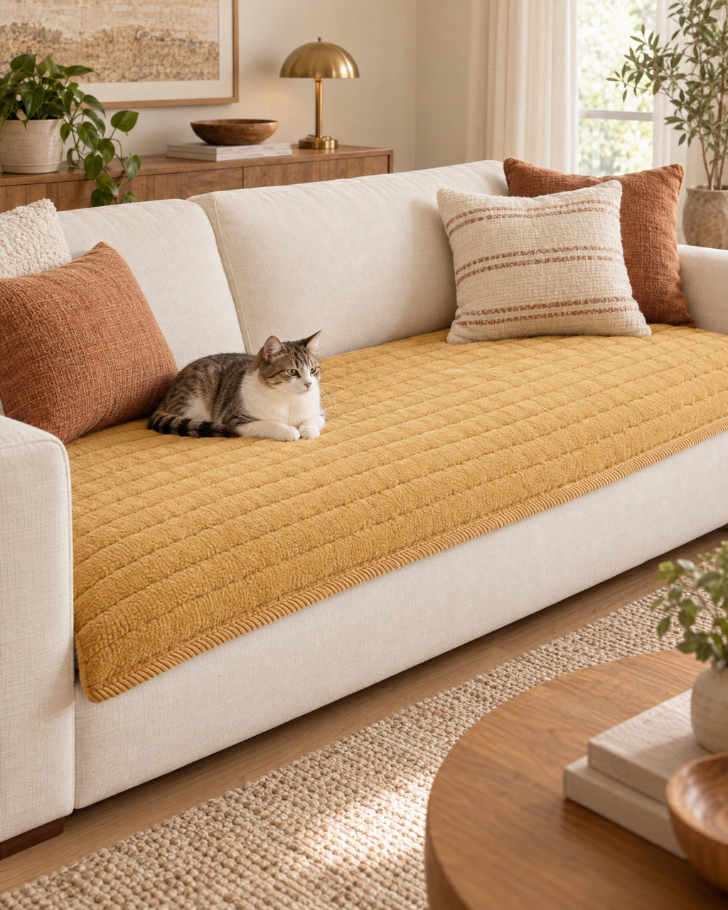 Honey Gold: A cat resting on the Chic Thick Plush Sofa Cover