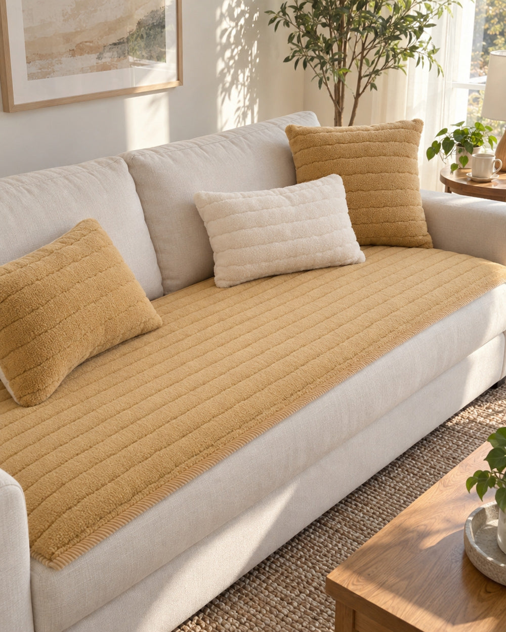Chic Thick Plush Sofa Cover in a real home
