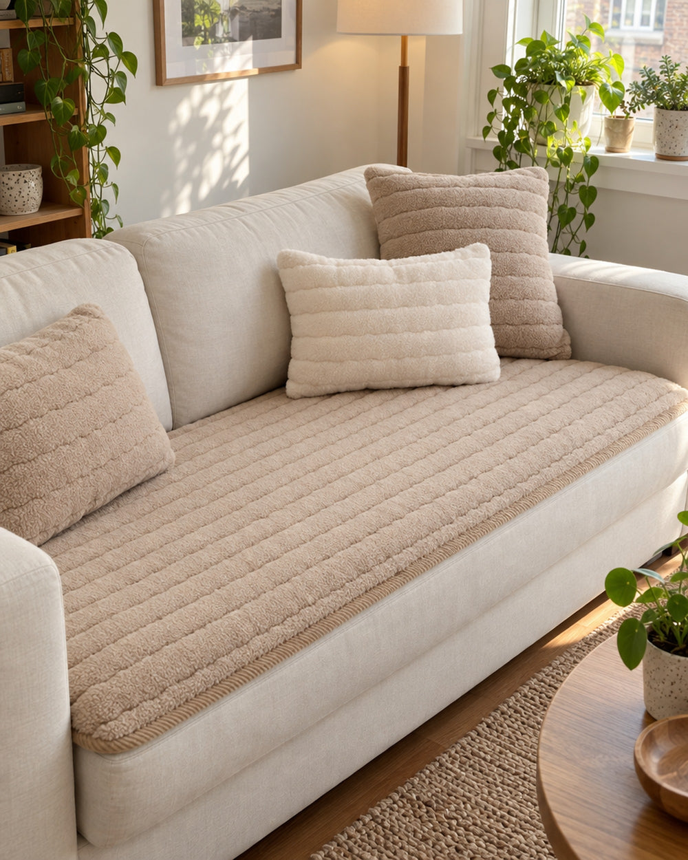 Chic Thick Plush Sofa Cover in a real home
