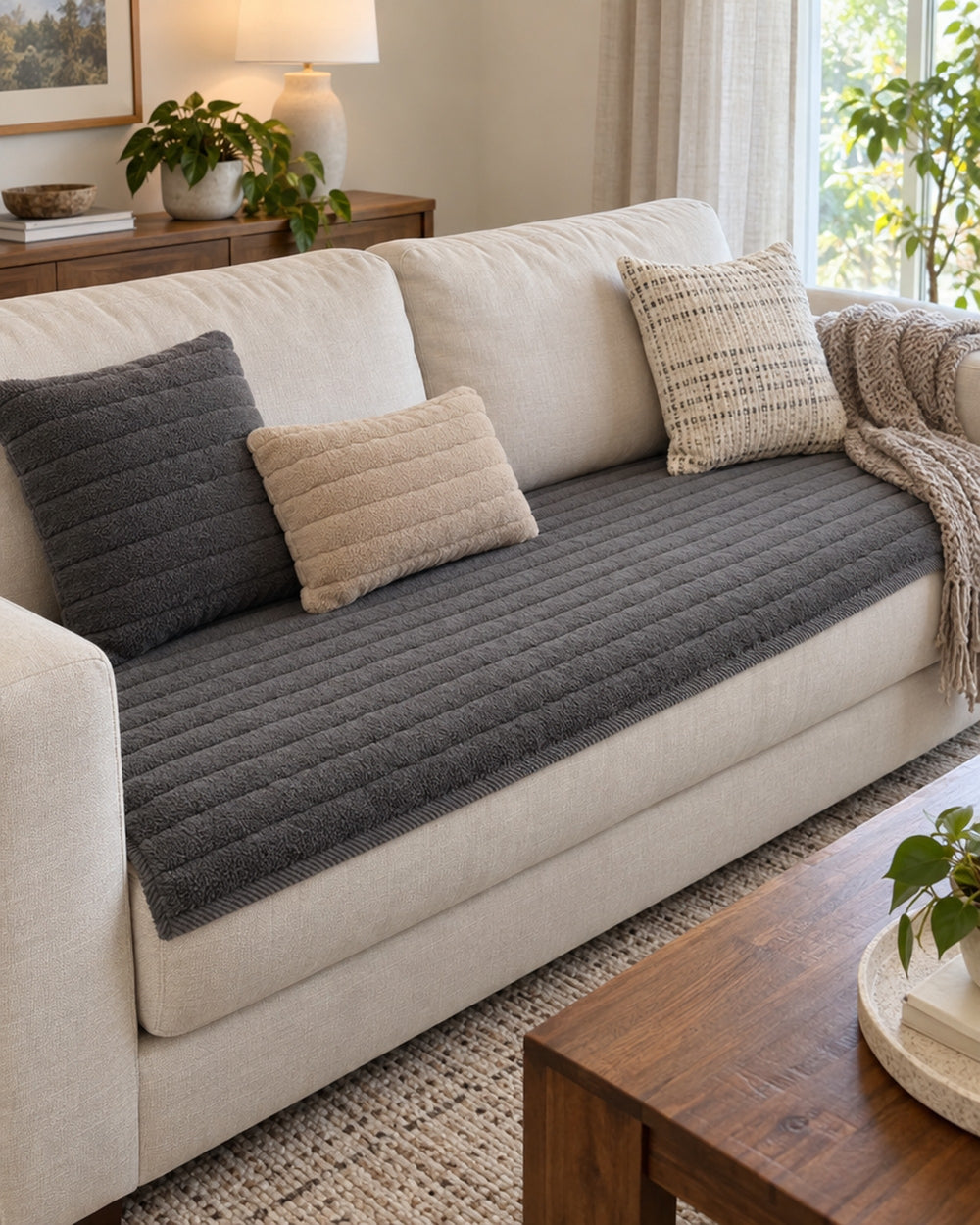 Chic Thick Plush Sofa Cover in a real home