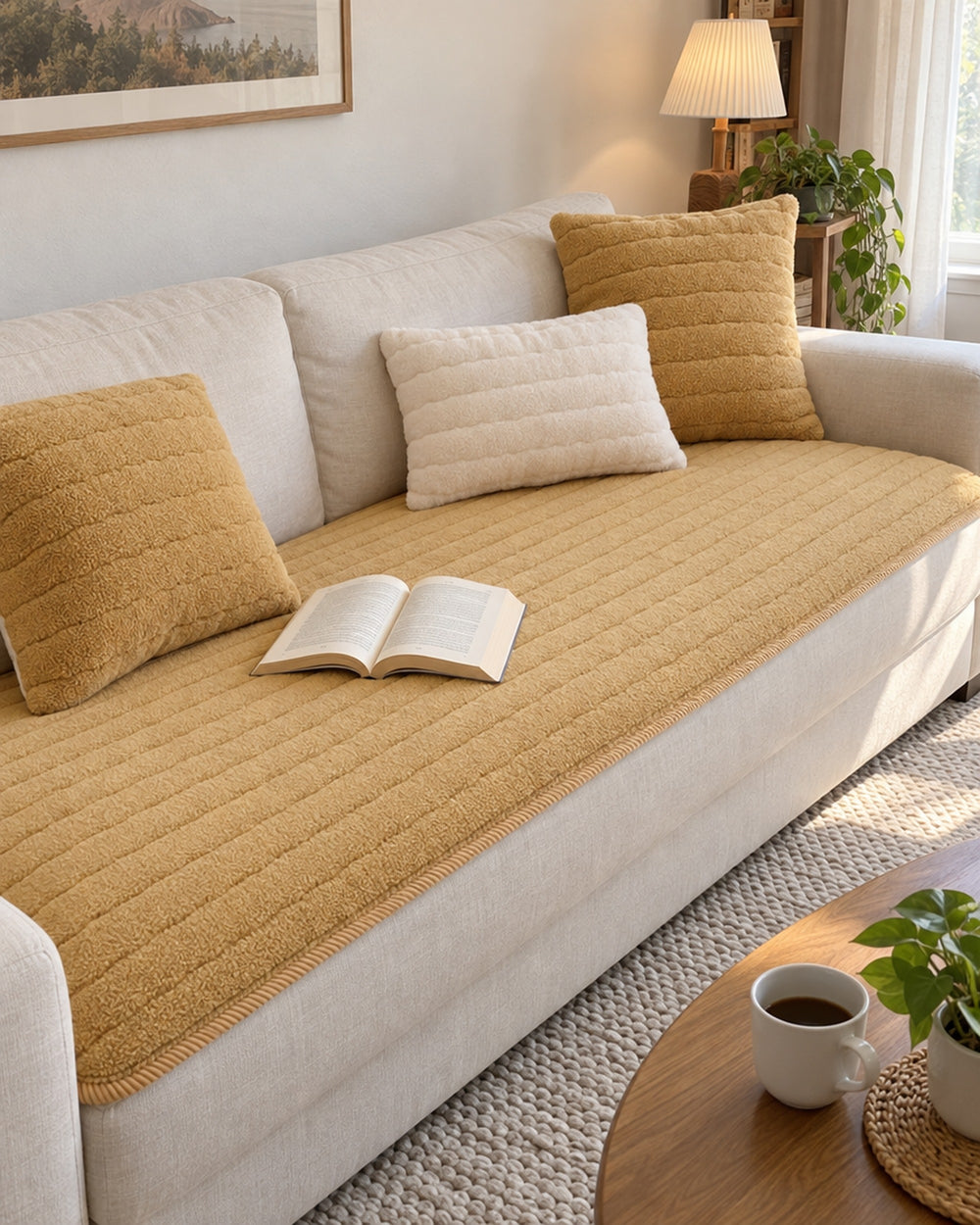 Chic Thick Plush Sofa Cover in a real home
