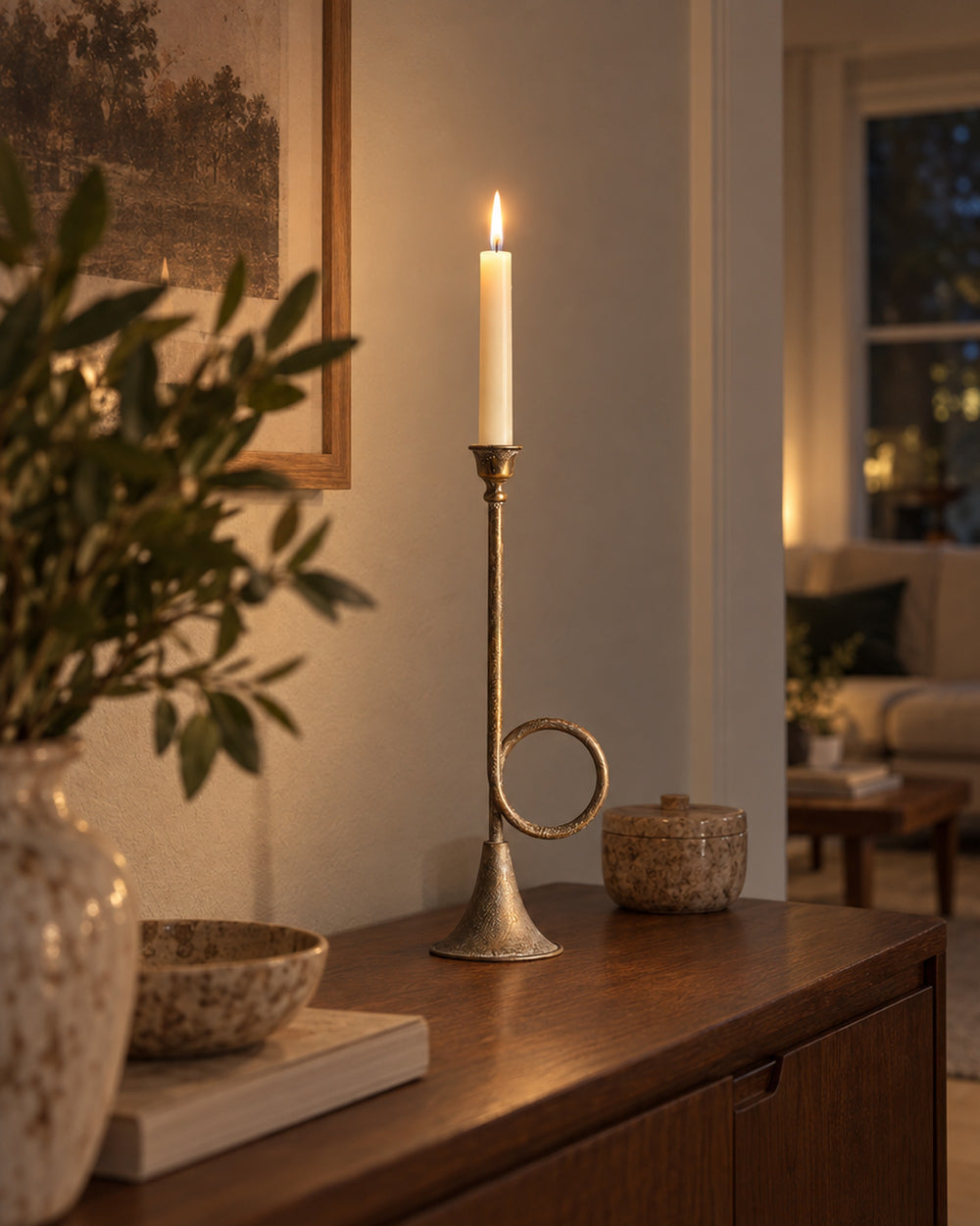 Corno Horn Ring Iron Candlestick in a real home