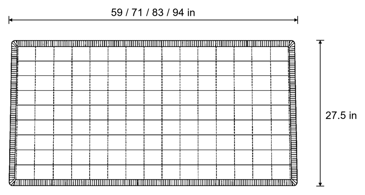Dimensions sketch of the Cozy Quilted Couch Cover Protector with measurements