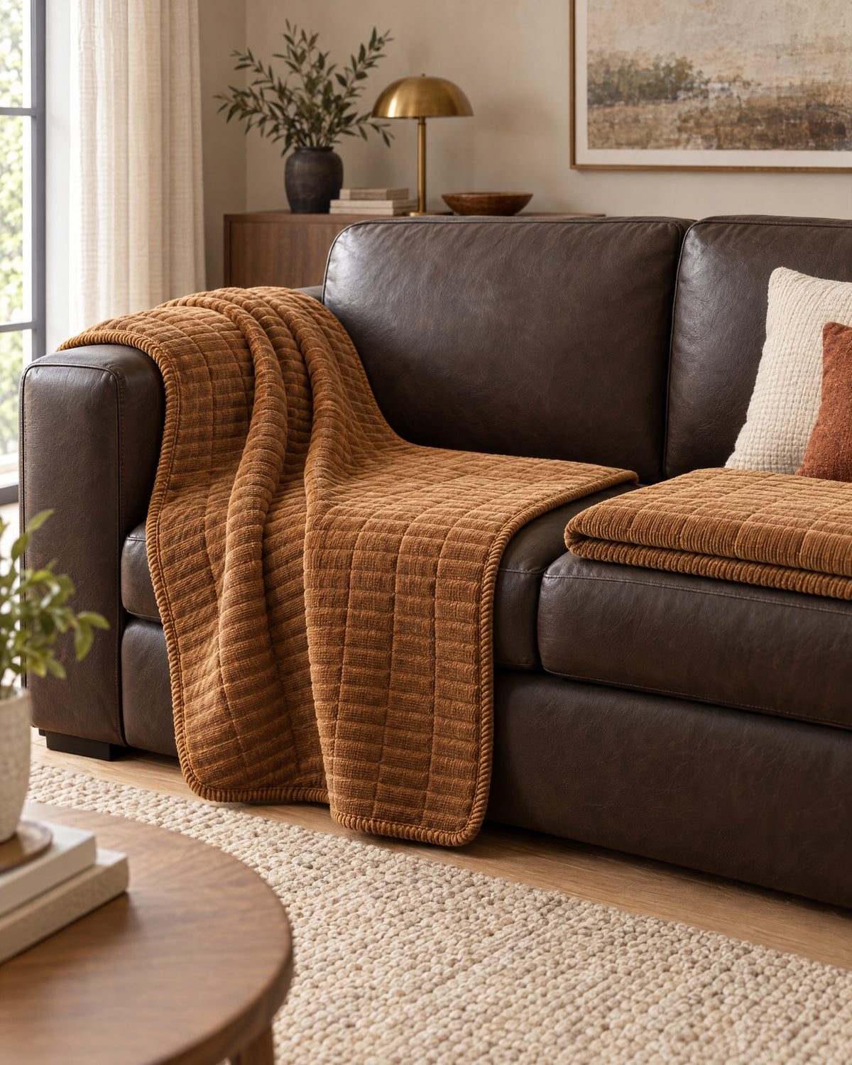 Golden Amber: The drape and fall of the Cozy Quilted Couch Cover Protector