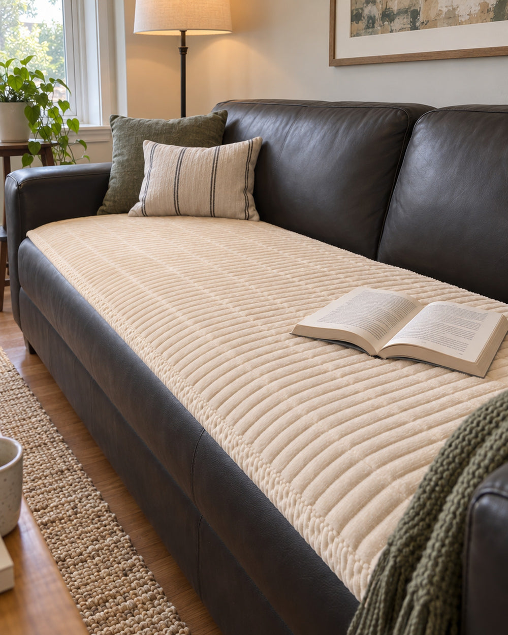 Cozy Quilted Couch Cover Protector in a real home