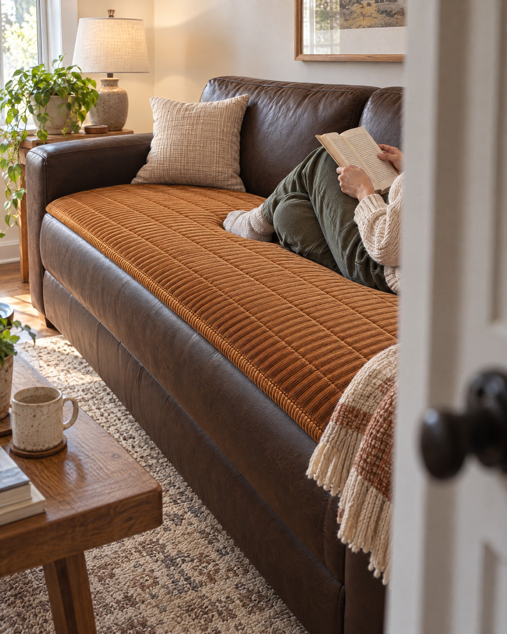 Cozy Quilted Couch Cover Protector in a real home, in use
