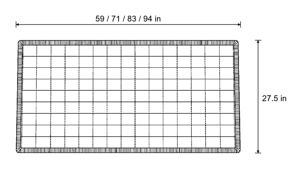 Dimensions sketch of the Cozy Quilted Couch Cover Protector with measurements