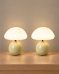 Dolce Mushroom Nightstand Lamp, Set of 2, both lamps switched on