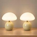 Dolce Mushroom Nightstand Lamp, Set of 2, both lamps switched on